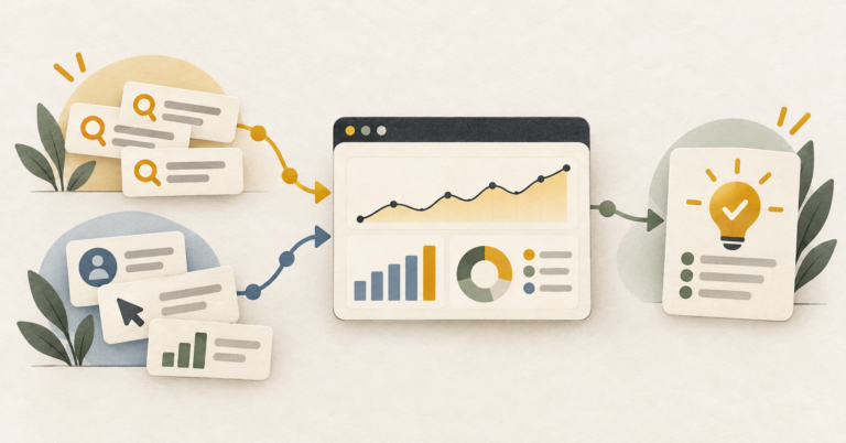 GA4とSearch ConsoleとWindsor.aiの比較を表す1NUX風イラスト