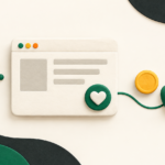 グリーンのハートとコインでブログへの応援を表したイラスト