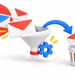 封筒をフィルタで振り分けてゴミ箱へ送る、Gmail自動削除のイラスト