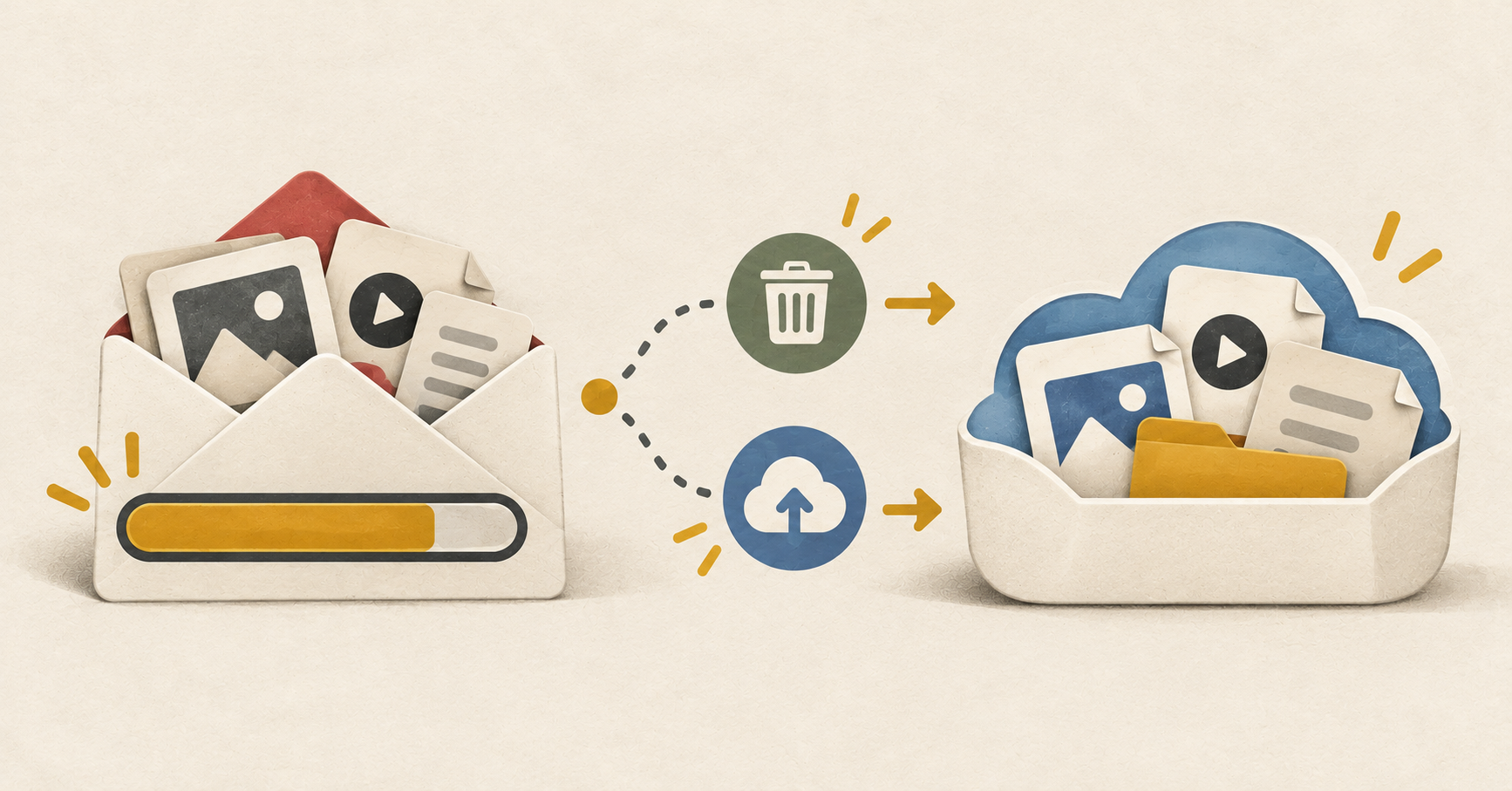 Google Oneの料金とGmail容量を表す1NUX風イラスト