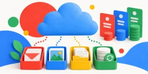 GoogleカラーでGoogle OneのストレージプランとGmail容量を表すイメージ