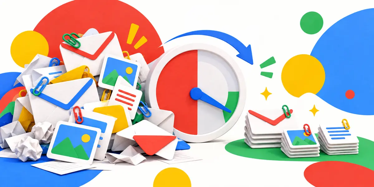 Googleカラーで添付ファイルを整理してGmailの空き容量を増やすイメージ